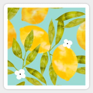 Watercolor Lemons with White Flower Magnet